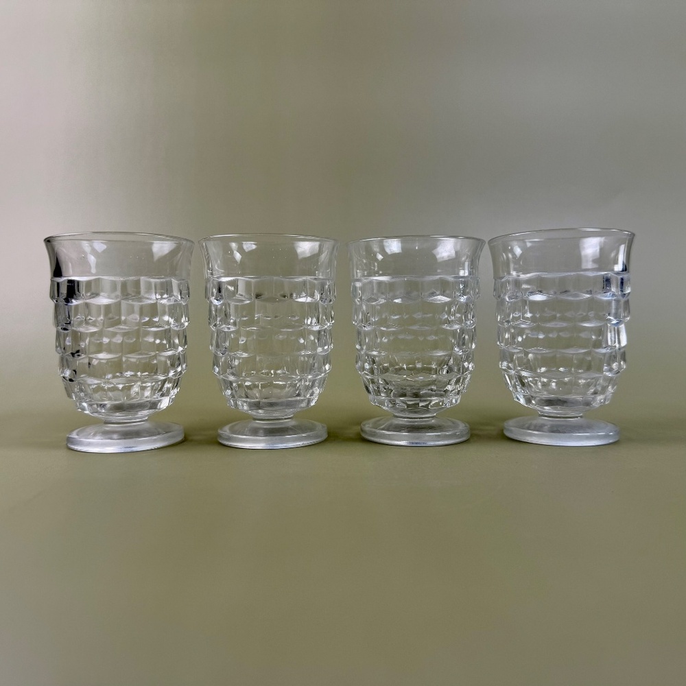 Vintage Indiana Glass Footed Juice Cups | Clear Paneled Tumblers | Set of 4 - Picture 9 of 12